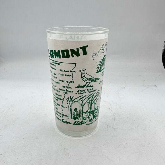 Vintage Vermont State Souvenir Glass Frosted Tumbler Hazel Atlas MCM Cocktail - Picture 3 of 9